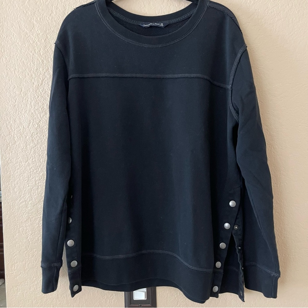 Abercrombie & Fitch Black Crewneck Sweater with Snap Side Buttons